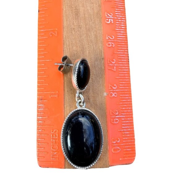 Lauren Conrad Black Oval Drop Earrings With Silver-Tone Rope Accent - Picture 4 of 8